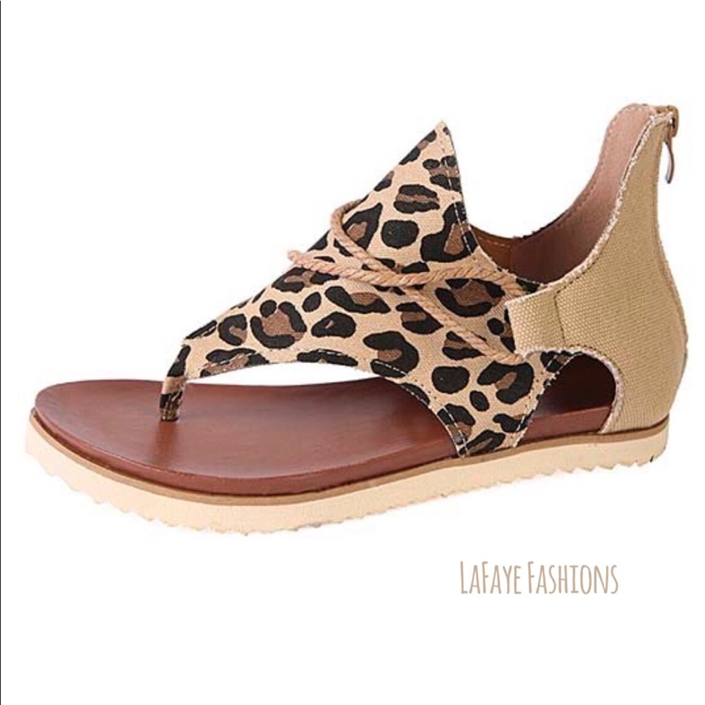 Brown Leopard Crisscross Detail Sandal